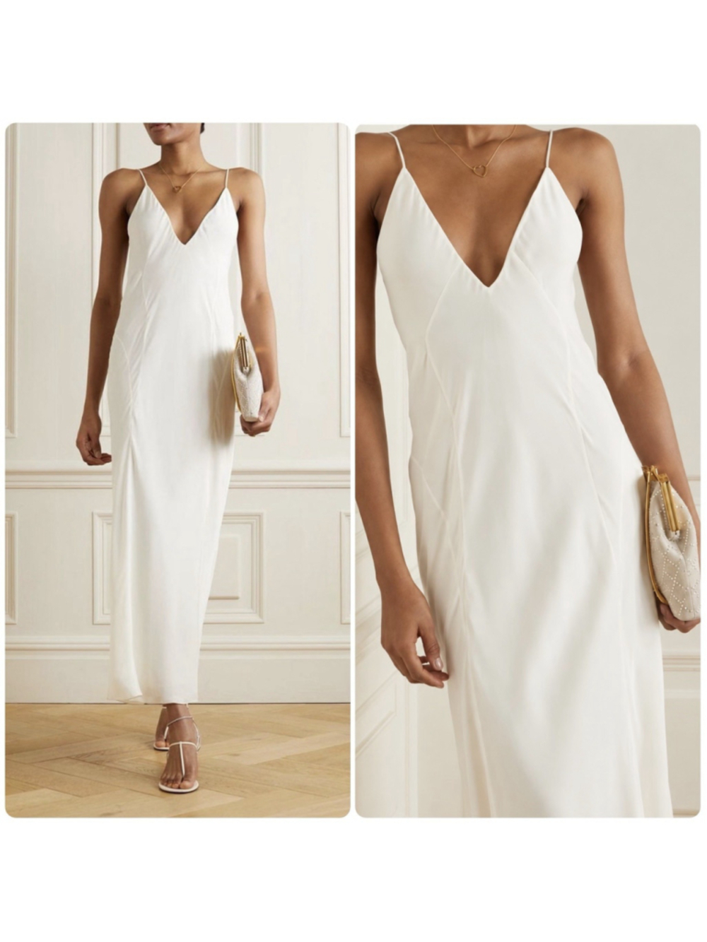 Khaite Carina Silk Georgette V-Neck Plunge Sleeveless Maxi Slip Dress Size 6